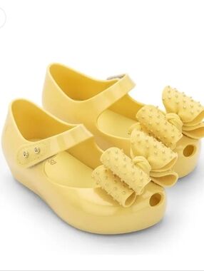 Mini Melissa Girls' Yellow Mary Jane Jelly Shoes with Bow Size 7